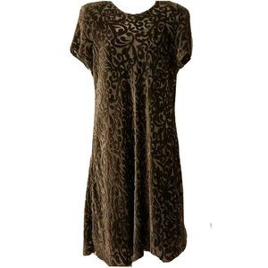 Velvet Velour Burnout Dress Lined Fitted Brown by Melior Capped Sleeve Size 2